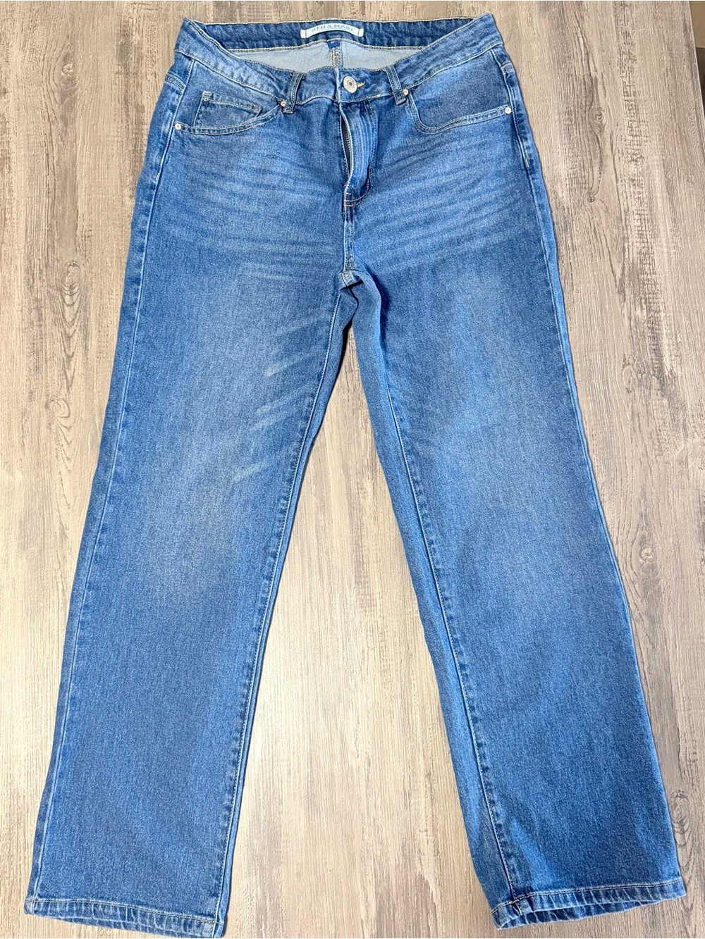 9th & Main Womens High Rise Wide Straight Leg Jeans Blue Denim Size 12